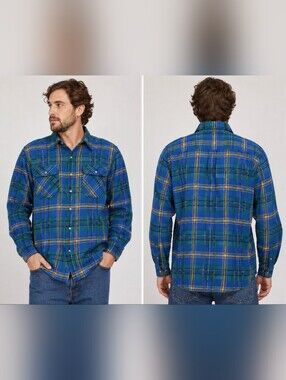 mighty mac tallman xl blue green plaid flannel shirt vintage 100% cotton button